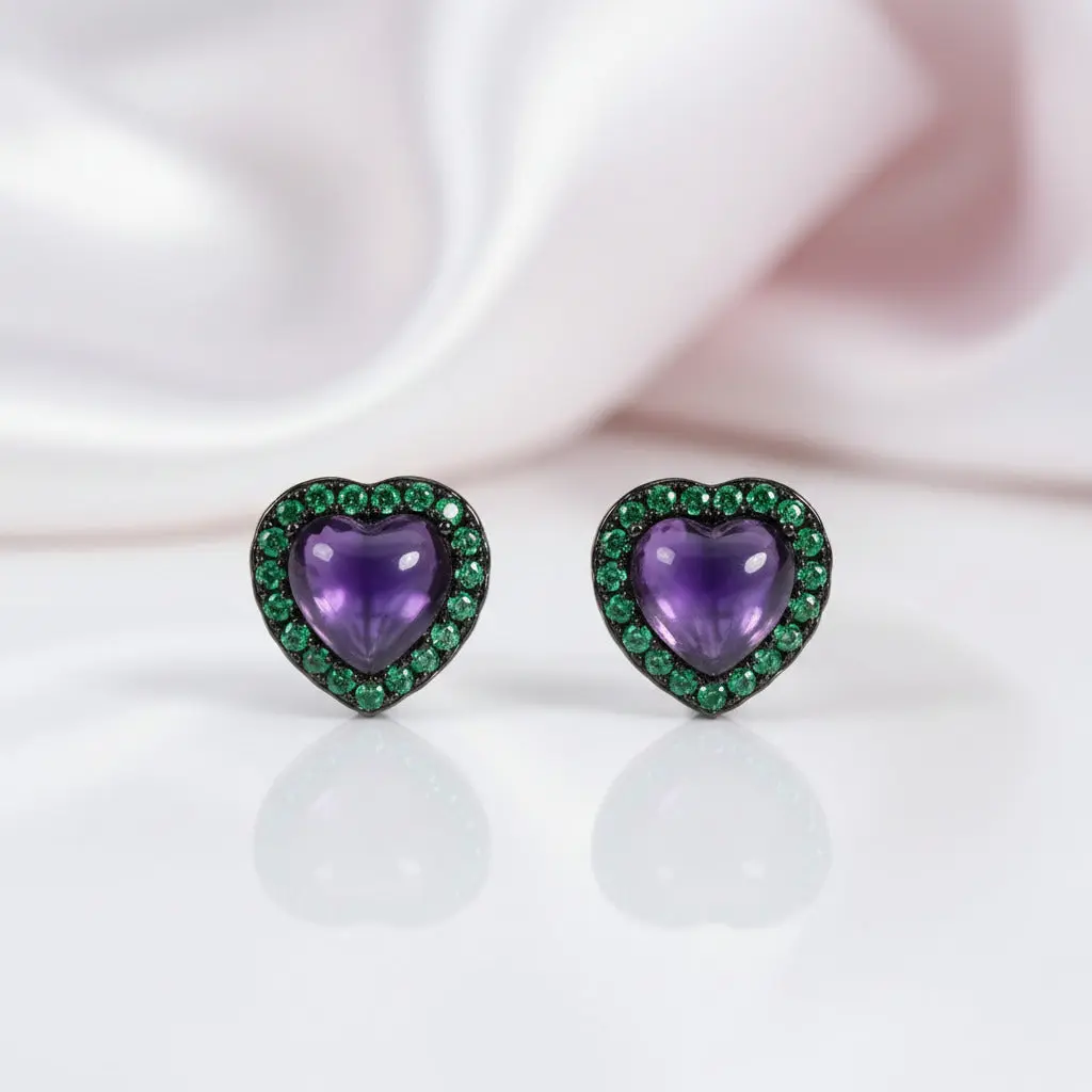 1.56Ct Amethyst Heart Small Stud Earrings