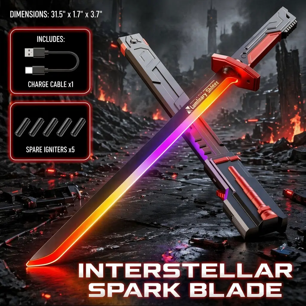 RGB Retractable Handheld LED Saber Toy for Boys - Light-Up Sword, Colorful Glow, Spark Spray, FX Sound, Samurai Blade, Cool Role-Play Battle Toy, Ideal Birthday Gift