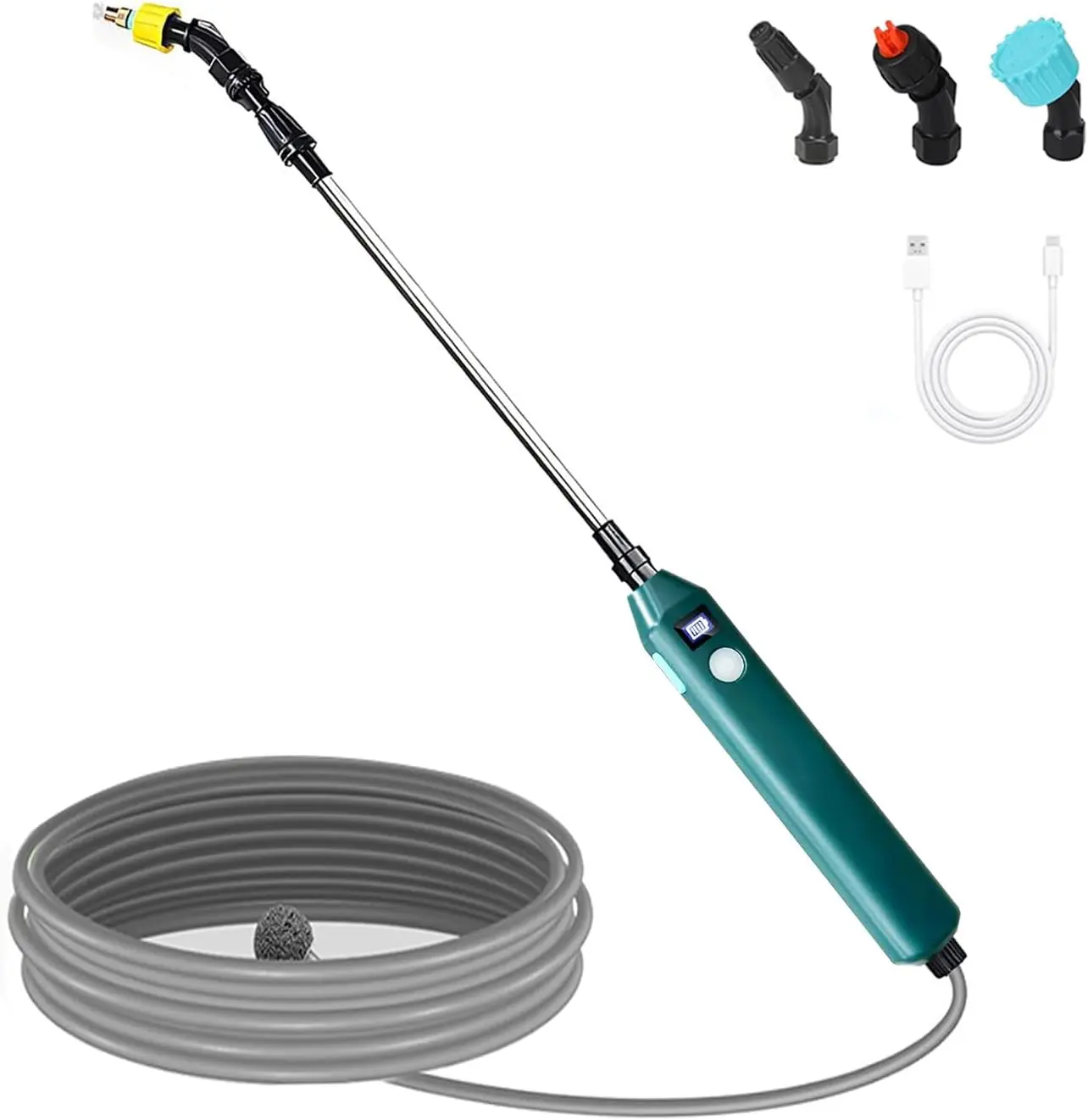 Sprayer Wand,Electric  Sprayer Telescopic Watering Wand with 16.4FT Hose,Rechargeable Electric Watering Sprayer Handle with 3 Adjustable Nozzles & Filter for Lawn, Yard and Garden
