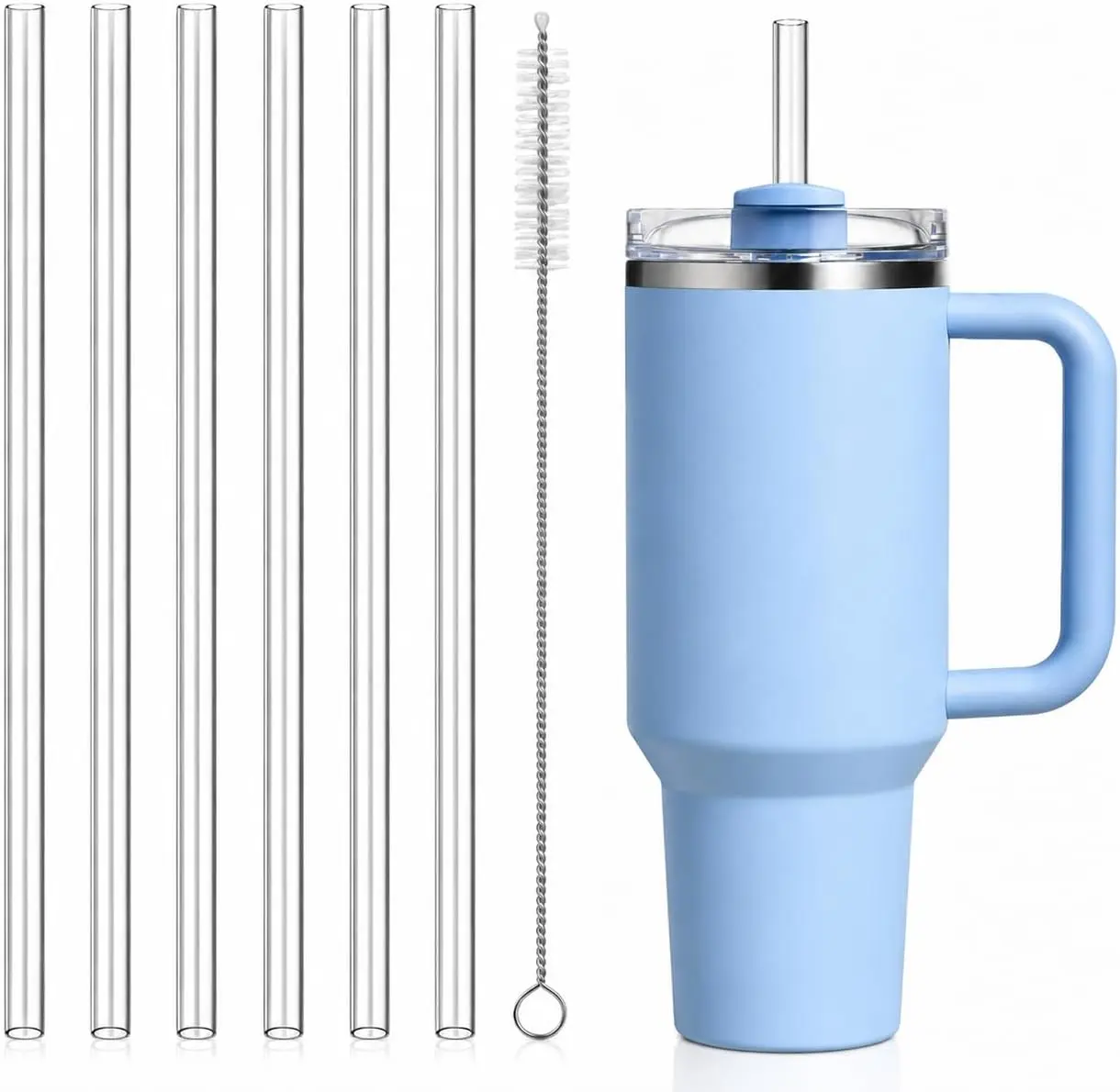 Replacement Straw Compatible with 40 oz Stanley Quencher Tumbler, 12 Inch Extra Long Reusable Plastic Straws for 40 Oz Cup, Clear-6 Pack