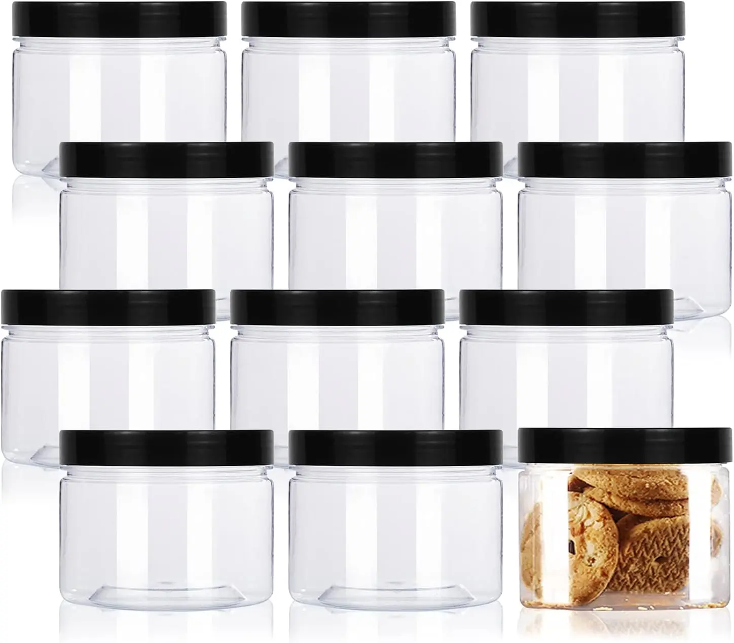 Lainrrew 12 Pcs 8oz Plastic Jars with Lids, Clear Plastic Slime Containers Plastic Round Storage Jars Container Wide Opening Storage Jars for Kitchen, Home, Crafts Storage