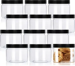 Lainrrew 12 Pcs 8oz Plastic Jars with Lids, Clear Plastic Slime Containers Plastic Round Storage Jars Container Wide Opening Storage Jars for Kitchen, Home, Crafts Storage