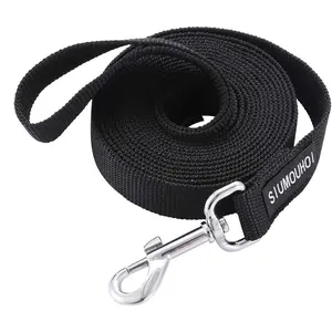 Strong Durable Nylon 10ft Long Dog Training Leash, Traction Rope, 1 Inch Wide, for Small and Medium Dog (Black, 10 Feet)