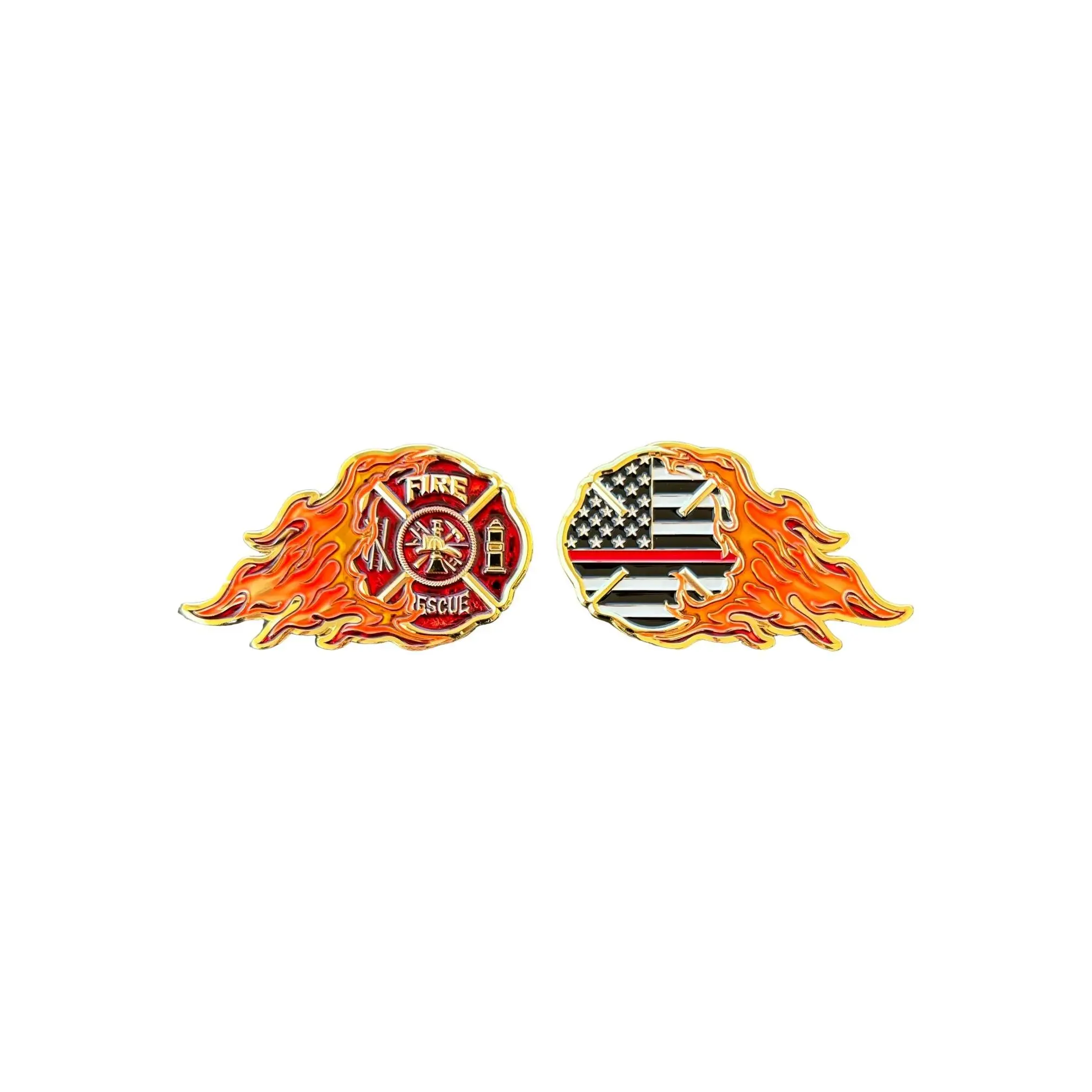Fire Rescue Maltese Cross Thin Red Line Flames Challenge Coin Fire Department Ladder Truck Engineer Volunteer FD VFD FDNY