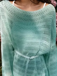 Women's Plain Openwork Crochet Sweater, Casual Elegant Long Sleeve Cover Up Top for Spring, Women's Knitwear for Daily Wear, Knitting