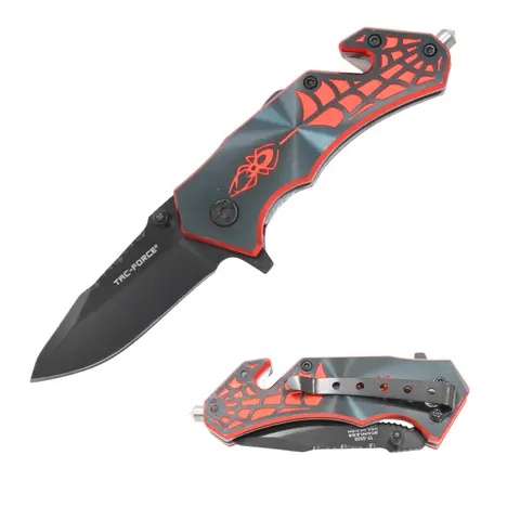 TAC Force TF-553 Spider Cutout Rescue Folding Knife - 2.5in Half-Serrated Stainless Steel Blade, Light Aluminum Handle with Seat Belt Cutter & Glass Breaker, Durable Outdoor Tool, Survival Supplies, Unique Gifts for Man