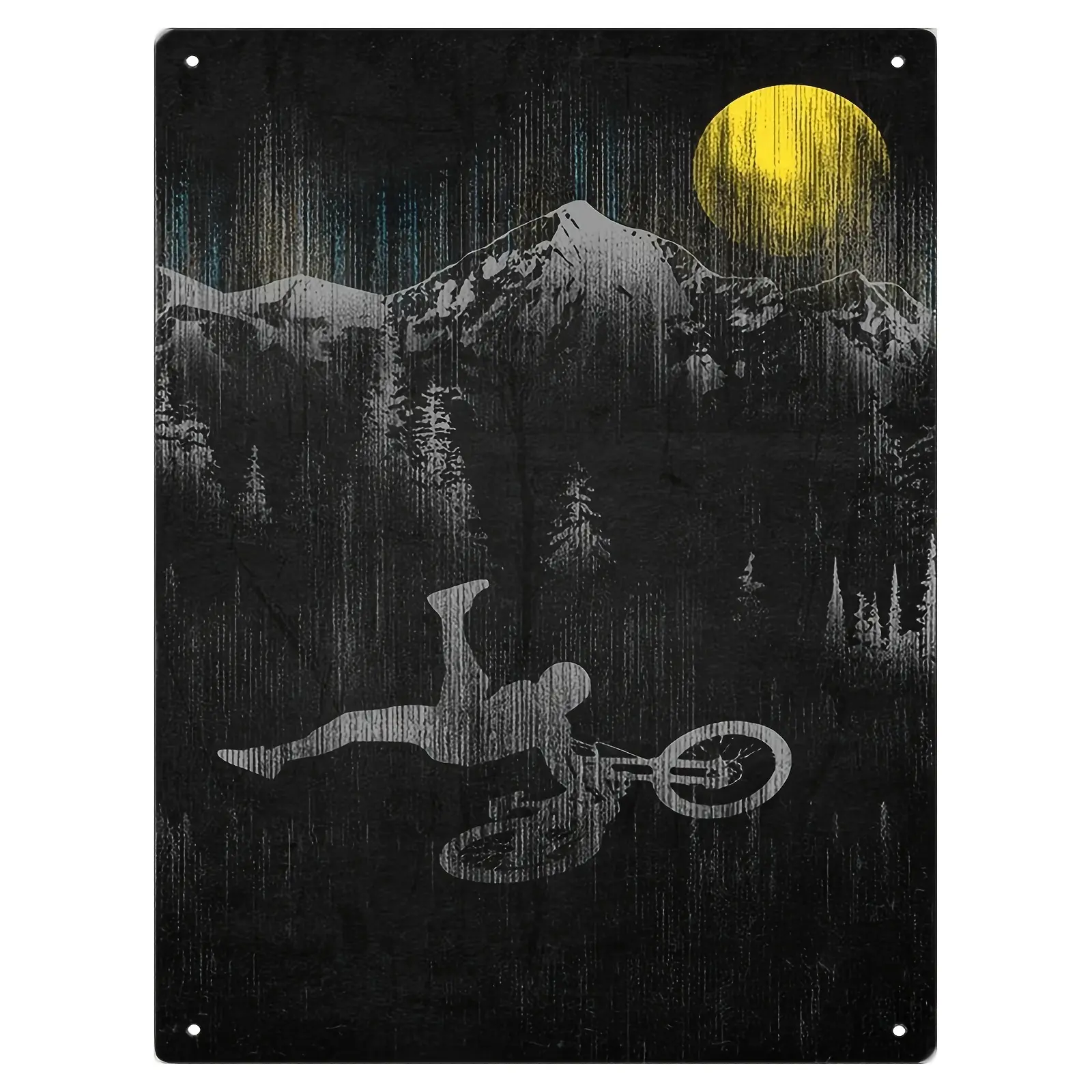 Vintage Mountain Bike Wall Art - 8X12 "Metal Poster With Mtb Rider, Mountains & Forest Scene | Creative Mixed Color Iron Decor For Living Room, Bedroom, Hallway