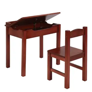 [Bellemave] Flip Top Table and Chair Set, Wood Activity Table Set with Storage Space for Arts Crafts, Dark Coffee