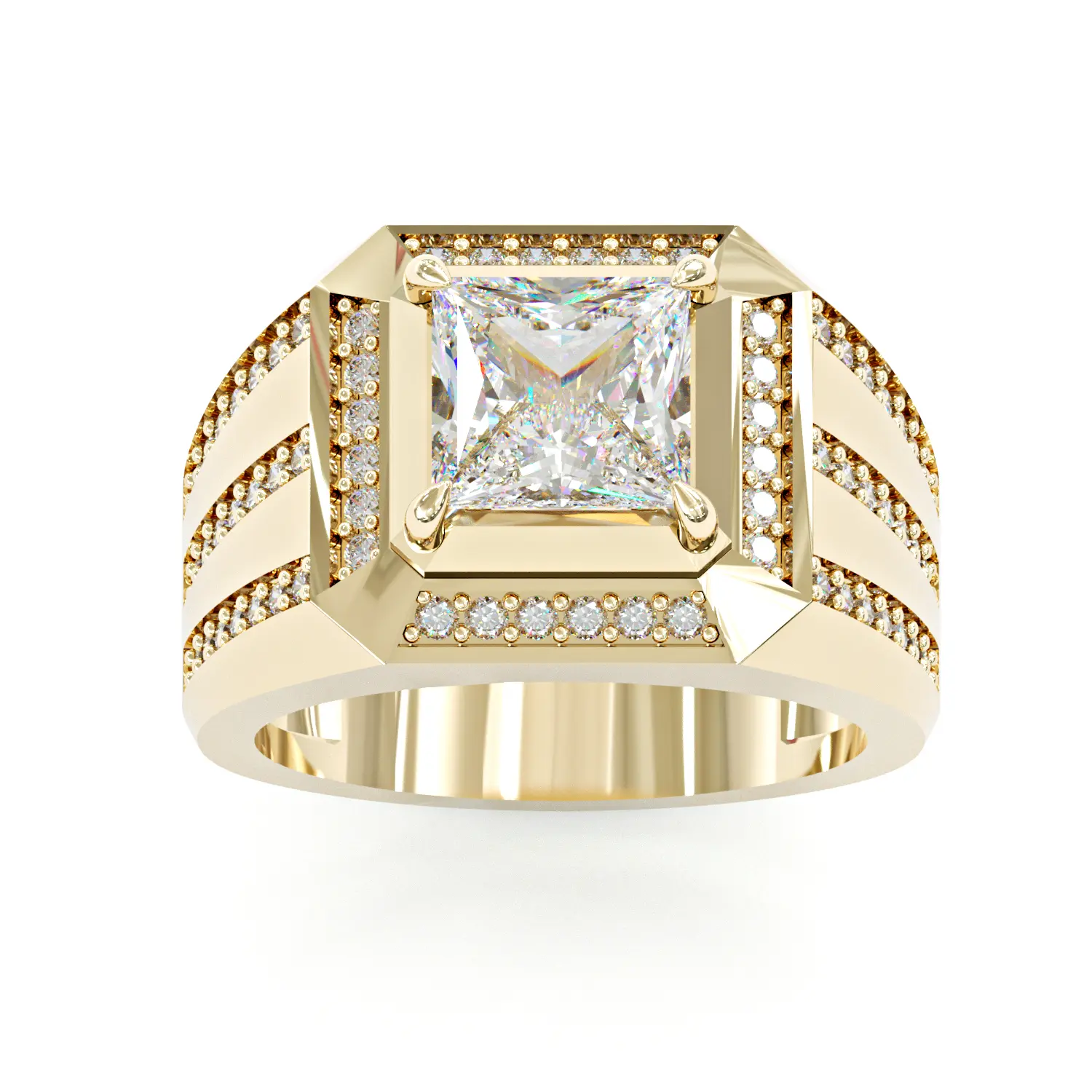 Aossio Luxury Gold-tone Halo Sparkle Wide Band Men's Ring, Built With Quality Materials for Long-Lasting Wear, Perfect for Special Occasions or Upscale Daily Wear
