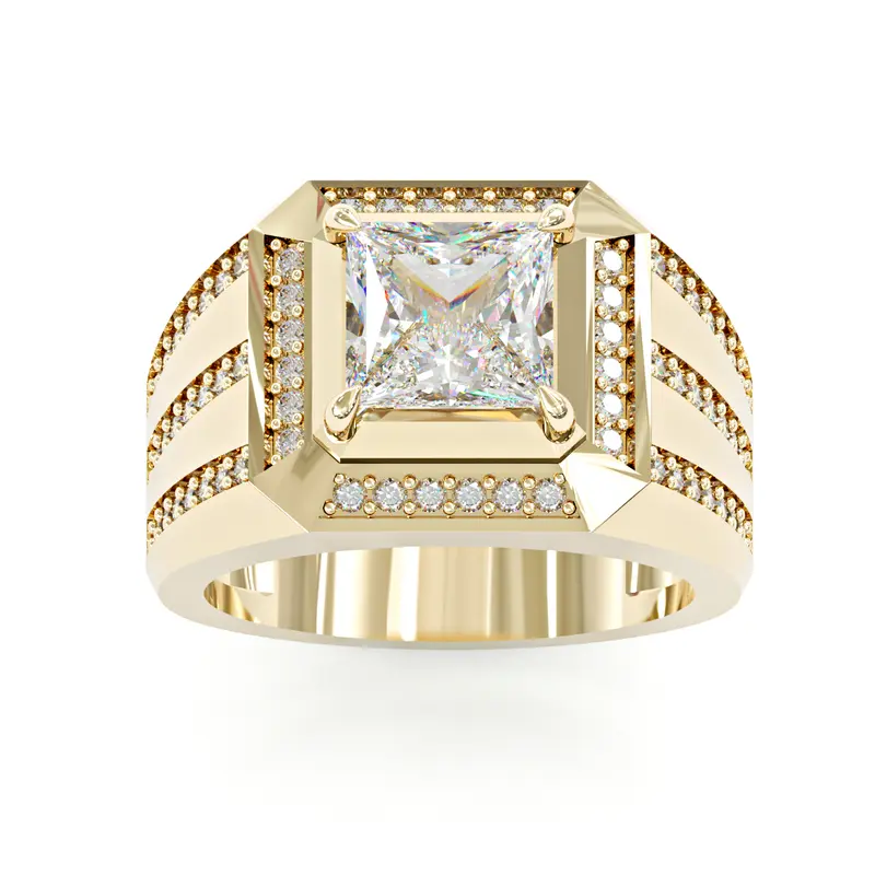 Aossio Luxury Gold-tone Halo Sparkle Wide Band Men's Ring, Built With Quality Materials for Long-Lasting Wear, Perfect for Special Occasions or Upscale Daily Wear