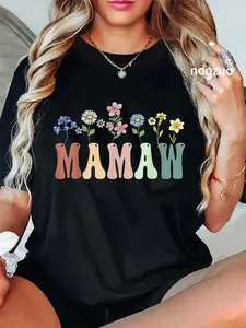 100% Cotton Mamaw Gifts Women Wildflower Floral Design Mamaw T-Shirt