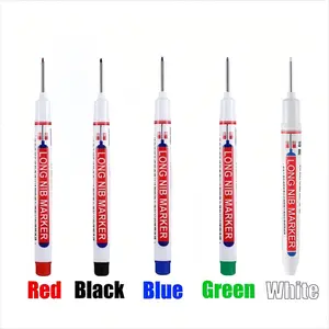5 Counts Deep Drill Hole Long Nib Marker,20mm Tip Deep Hole Pen,For Metal Perforating PensWoodworking Marker Pen,Quick-Dry Waterproof Marker Pen,Plastic,Marking Pen for Wood,Wall,Cardboard Construction Site Pen