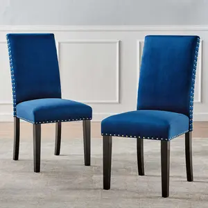 Modway Parcel Performance Velvet Dining Side Chairs - Set of 2 in Navy
