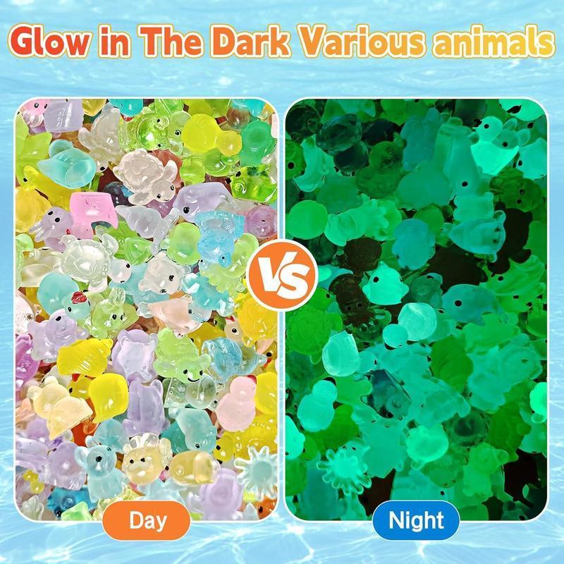 100pcs Mini Glow in The Dark Animal Resin Models, Surprise Mystery Bag for Dollhouse Decor, Mystery Resin Animals Blind Bag, Mini Luminous Farm Ocean Figures, Animal Miniatures for Fairy Garden Accessories, Random Design