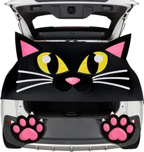 Halloween Cat Trunk or Treat Car Decorations Kit for SUV Van Vehicle Trunk, Cute Halloween Stickers Balloons Hand Head Archway Garage Door Haunted House Outdoor Halloween Decorations Outside