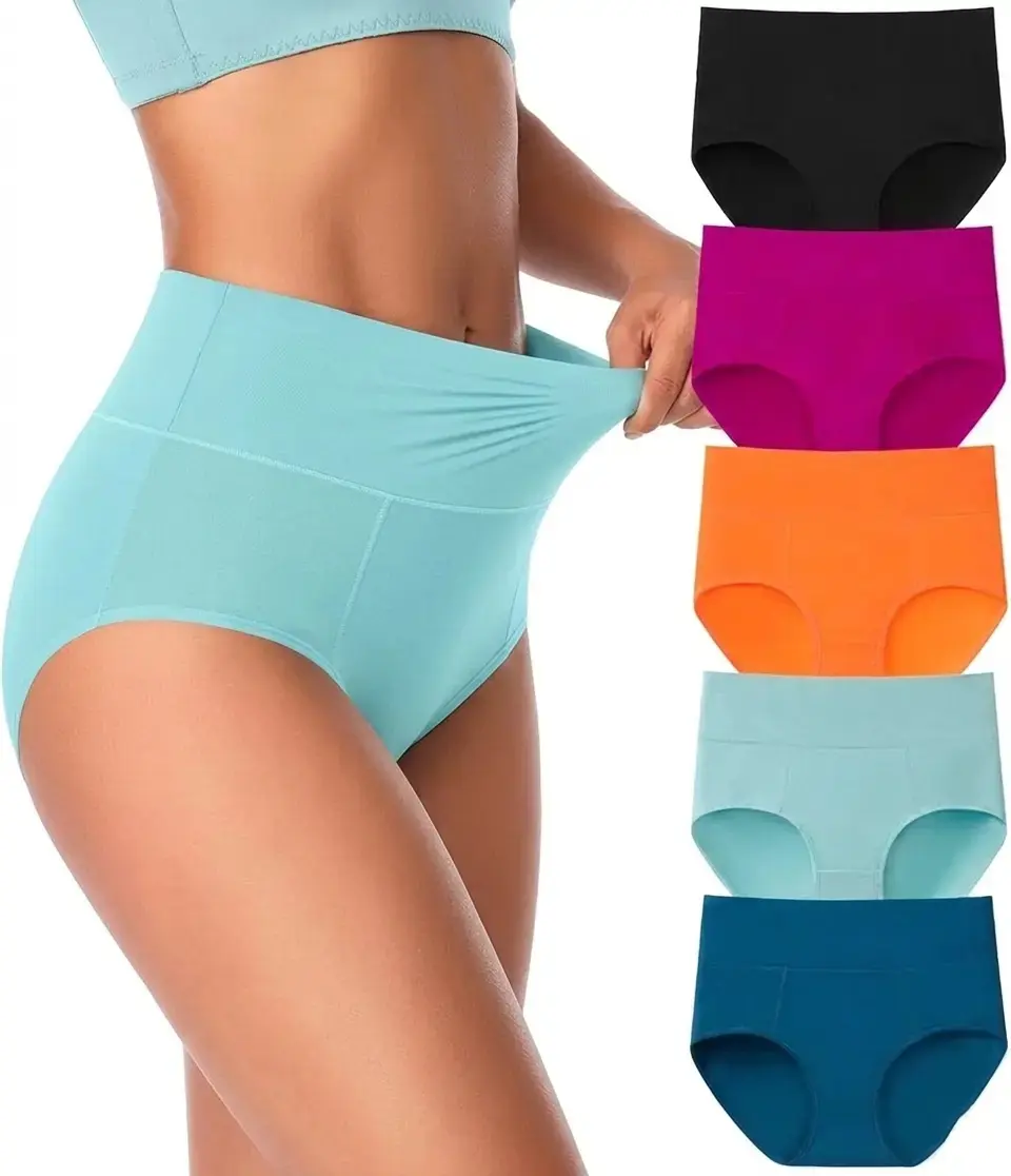 Women's High-Waisted Cotton Underwear Set Basic Body-Friendly Comfortable Stretchy Solid Color Briefs Breathable Close-Body Compression Lightweight Skin-Gentle for Casual Daily Wear