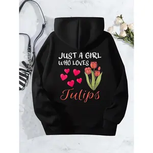 Women's Tulip Flower Hoodie - Long Sleeve Hooded Tulips Gardener Print Hoodie for Women Who Love Tulips Floral Design Soft Comfortable Womenswear Sweatshirts Casual Tops hoodies women sweatshirts women winter outfits comfort hoodies