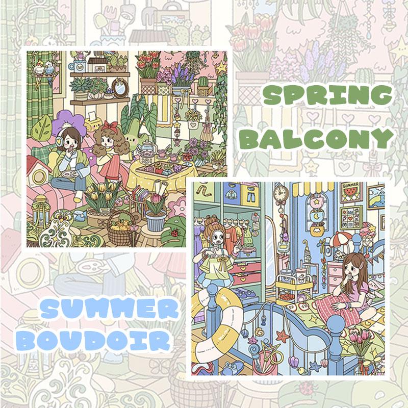 Four Seasons Home Series – 3D Scene Sticker Kit,DIY Cozy Diorama for Journaling & Scrapbooking,Kawaii Cute Gift for Girls & Teens,PET Sticker Set