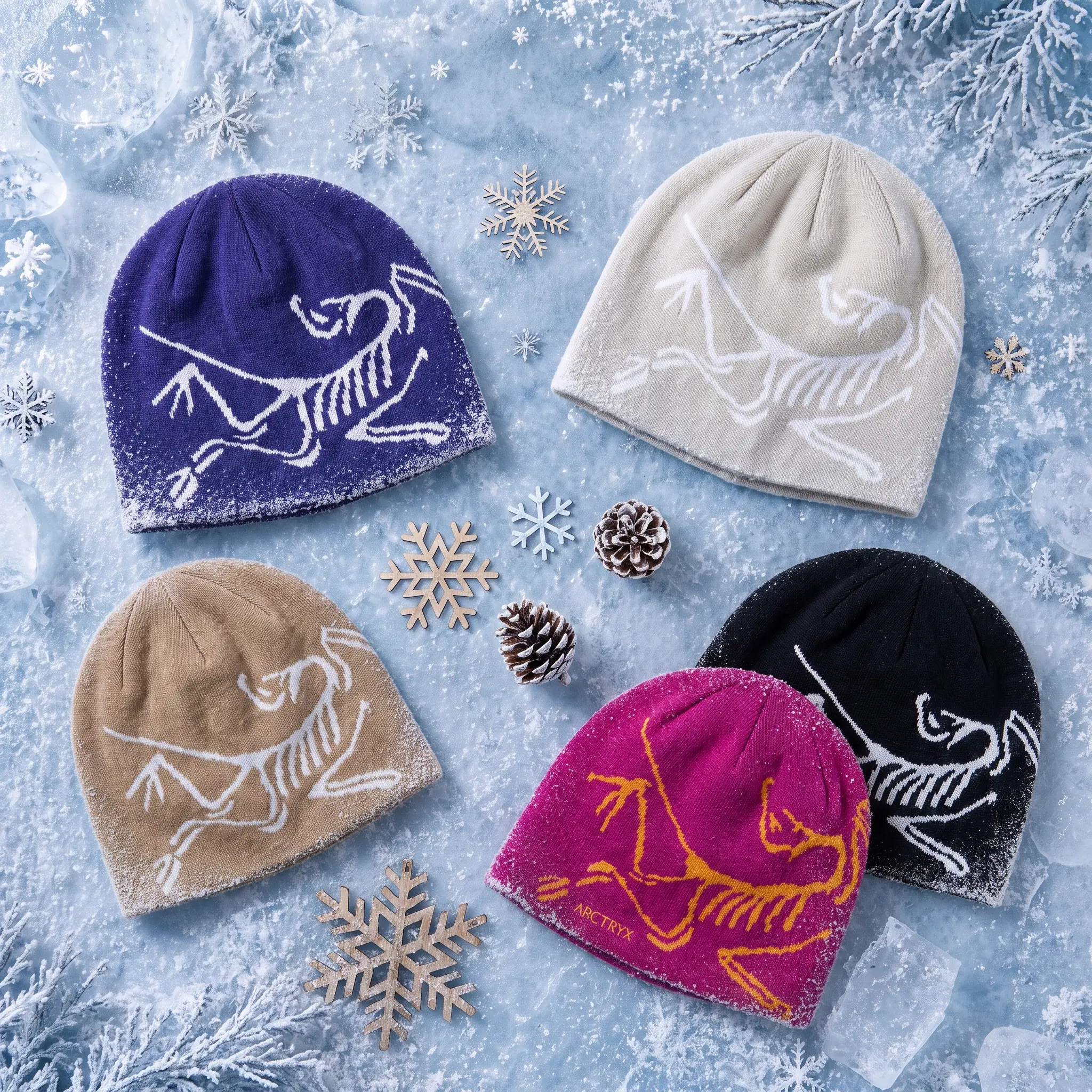 Arcteryx Bird Head Toque Frosty Ice Winter Beanie Color Variant Grid | Breathable Wool Blend Thermal Knit Cap | Y2K Frozen Legacy Outdoor Skiing Wear
