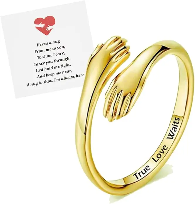 Hug Rings To My Granddaughter Ring Hugging Hands Ring Adjustable 14K Gold Plated Daughter Rings from Mom Jewelry Gift for Women