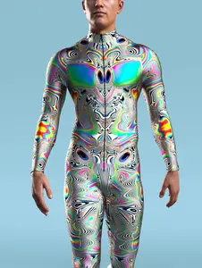 Men's Digital Printed One-piece Bodysuit Fitness Suit Halloween Party Cosplay Costume Clothes Casual Menswear Bestie Gamis hazmat  suit  costume Long Sleeve witchy clothes