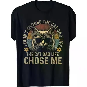 100% Cotton Mens I Didn't Choose The Cat Dad Life The Cat Dad Life Chose Me T-Shirt100% Cotton