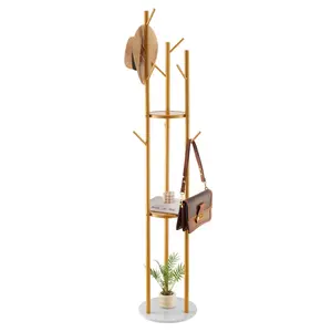 Free-Standing Coat Rack Stand With Quartz Stone Base And 9 Hooks, Sturdy Metal Frame, Modern Hallway Entryway Organizer For Coats, Hats, Bags, Scarves, And Accessories, Easy Assembly, Durable, Space-Saving, Elegant Home Décor