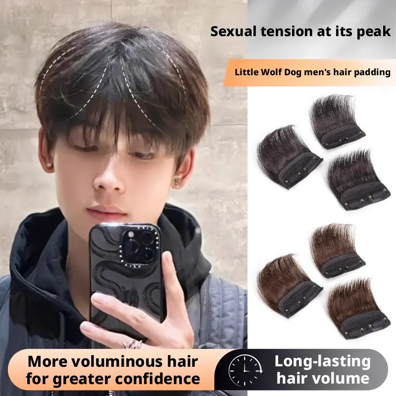 Real Human Hair 2-Piece Clip-In Topper for Male Wear - 10cm Invisible Crown Volumizer, Tangle-Free Fix for Thinning Bald Spots & Thin Flat Hair, Two-Pieces