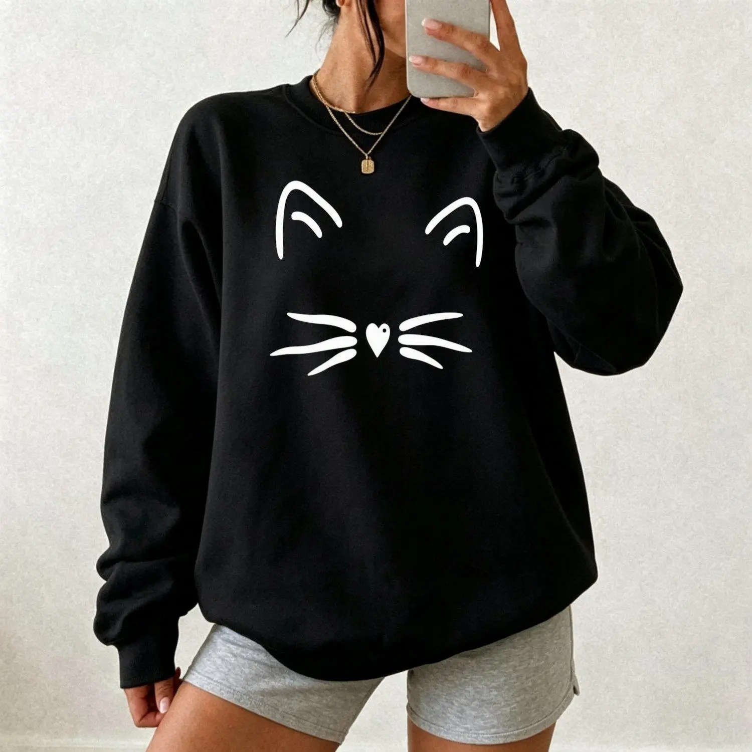 Women's Cat Design Sports Sweatshirt - Casual, Stylish, Loose-Fit, Lightweight Athletic Pullover Outerwear, Sweatshirts for Women