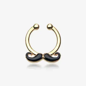 Golden Classic Mustache Fake Septum Clip-On Ring