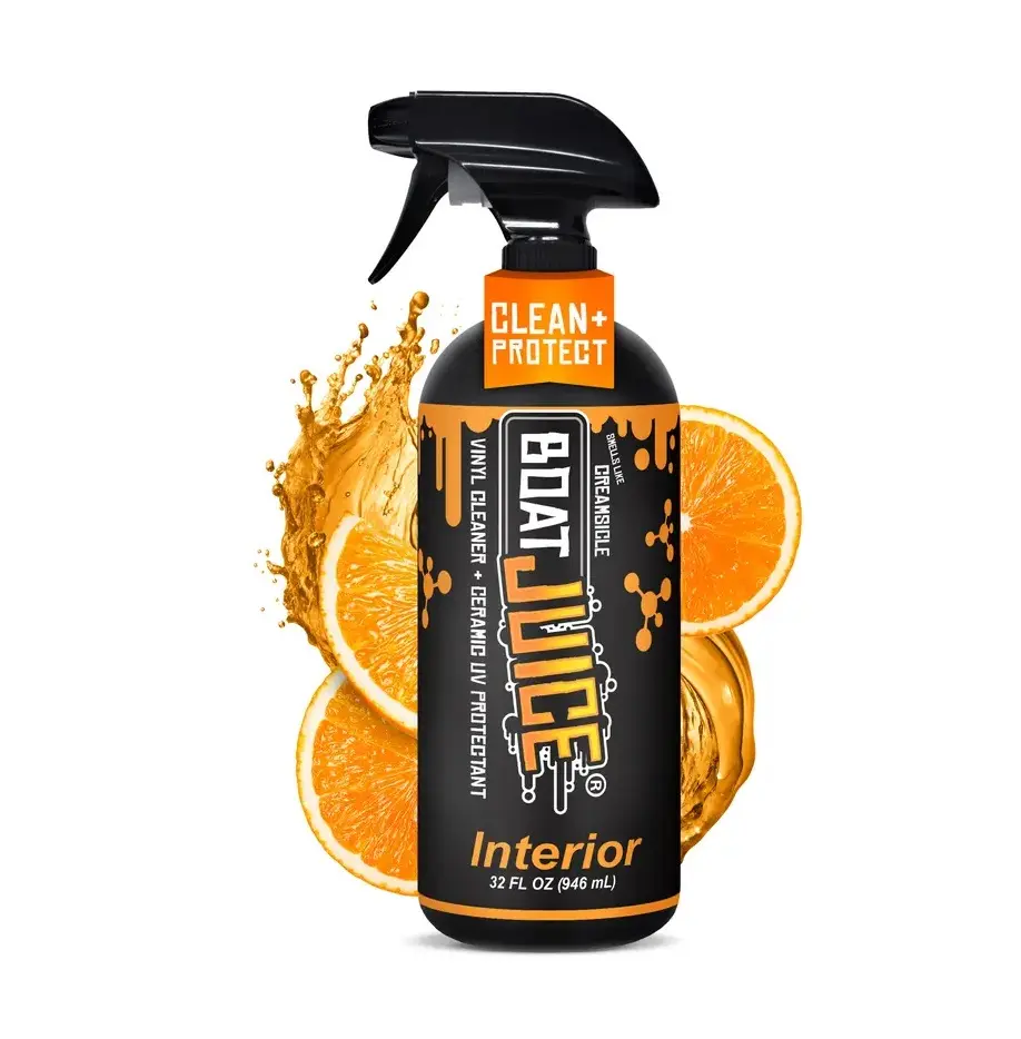 Boat Juice 2-in-1 Interior Cleaner & UV Protection - Citrus Scented Marine Vinyl Refresh, Upholstery & Carpet Cleaner for Boats, Cars - 32oz, Car, Orange Cream Aroma Lift, Vinyl Seat Revive