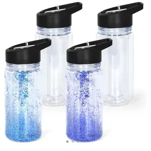 10oz KIDS Double Wall Clear Water Bottle Plastic Snow Globe Tumbler with Handle Lid, Sippy Snow Globe Kid Water Bottle Black Lid - Ideal Drinkware Cup for Children Portable Reusable Washable Bottled