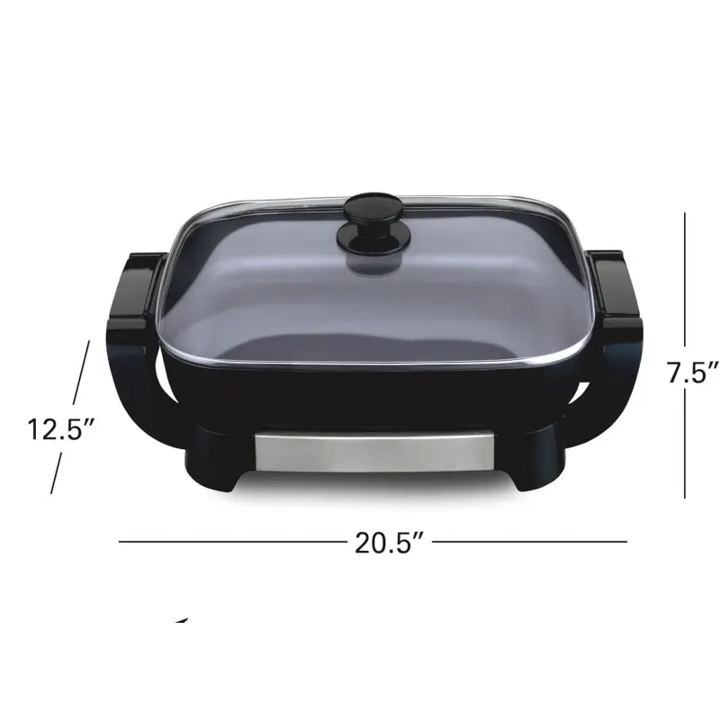 12x15in Electric Skillet - PFAS-Free Durathon Black Nonstick Ceramic Coating, 4x More Durable Removable Design, Adjustable Temperature, Tempered Glass Lid, Multi Functional Easy Clean Ceramic Coating Pans & Woks for Family Meals, 1-Pan Cook