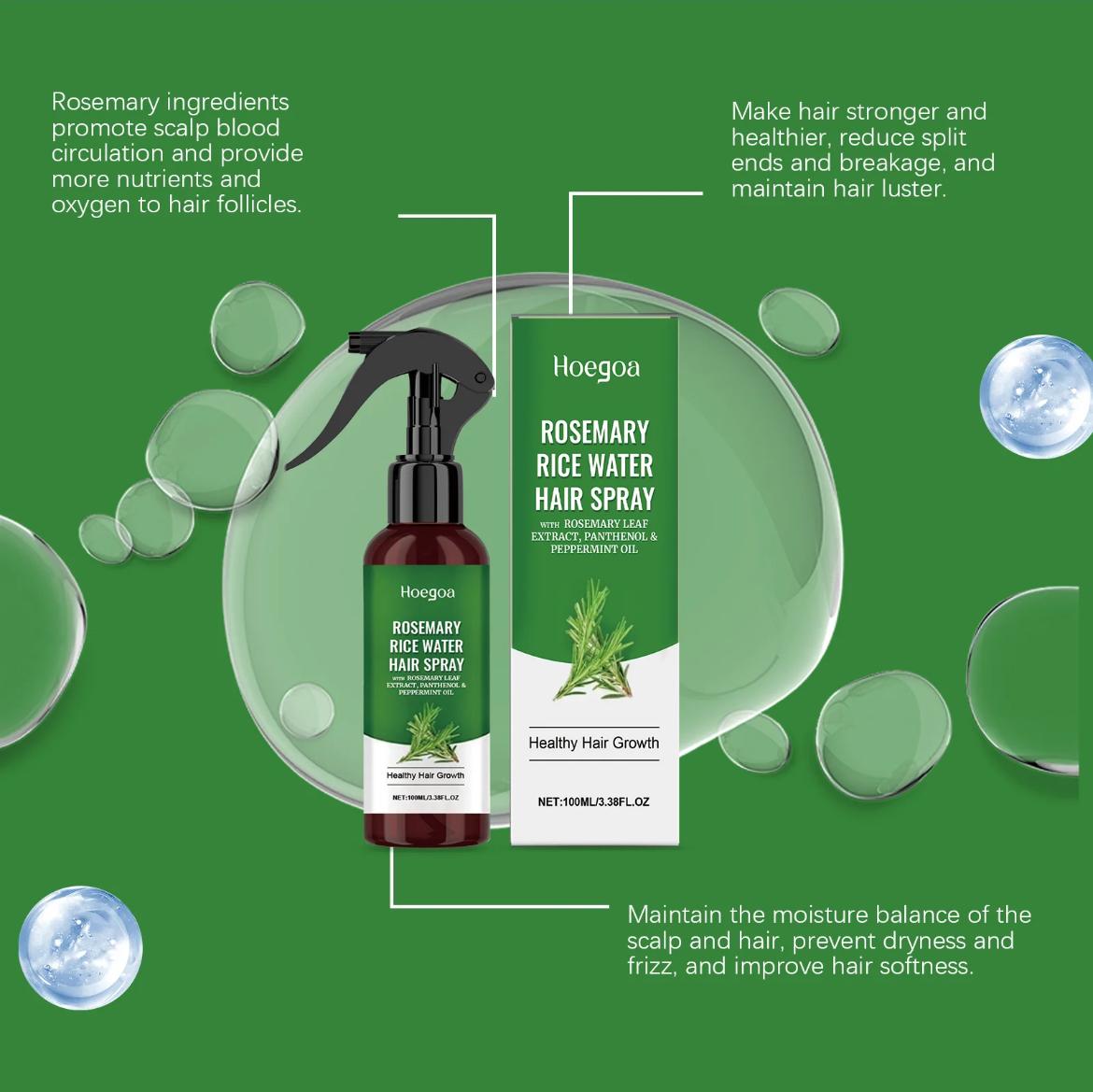 [Buy 2 Get 2 Free]Rosemary Rice Water Spray Liquid, 3.38 FL OZ, with Rosmarinus Leaf Extract & Mentha Piperita (Peppermint) Oil, Scalp Nourishment & Massage Haircare Fuzz Booster for All Hair Types