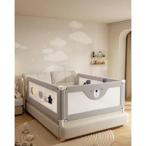 An 3 Piece Bed Rails for Queen Bed, No-Drill Needed Baby Bed Rail Guard for Toddlers with Height Adjustable, Thickened Child Safety Side Railing Guards/Bedrail for Kids, Grey Bear Design, 60x78.7x78.7in