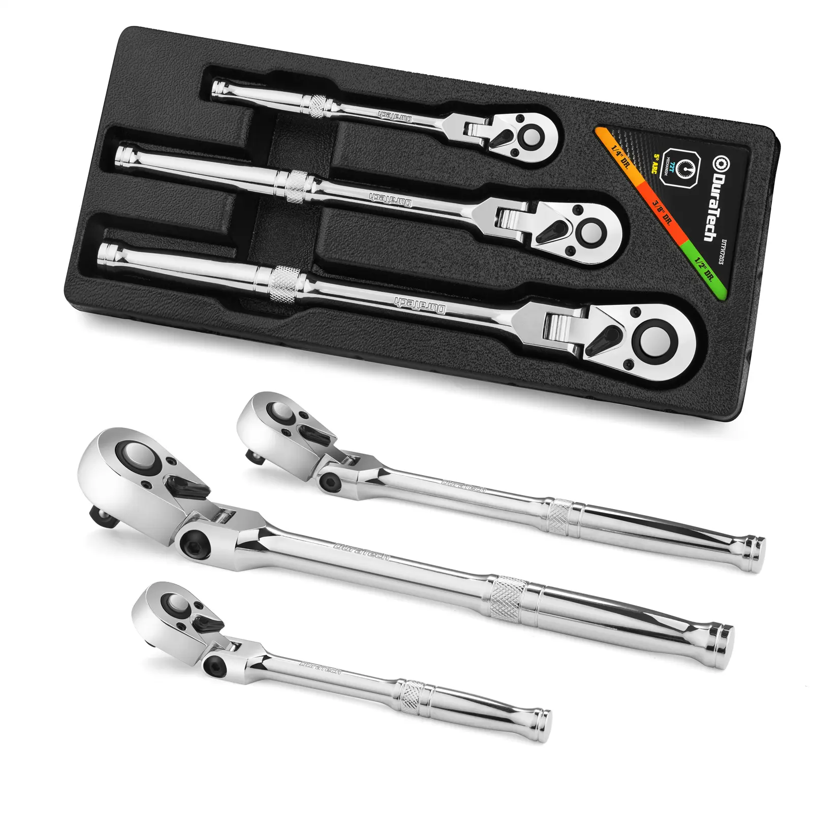 #fathersdaygift DURATECH Drive Flex-Head Ratchet, 72-Tooth Ratchet Wrench, Quick-release, Reversible Switch, Full-Polished Chrome Plating, Alloy Steel
