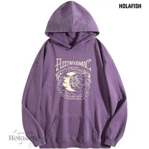 Holafish Women's Print Acid Wash Hoodie Vintage Sweatshirt Oversized Loose Fit Winter Warm Streetwear Casual Tunic Long Sleeve Pullover Top summervibes
