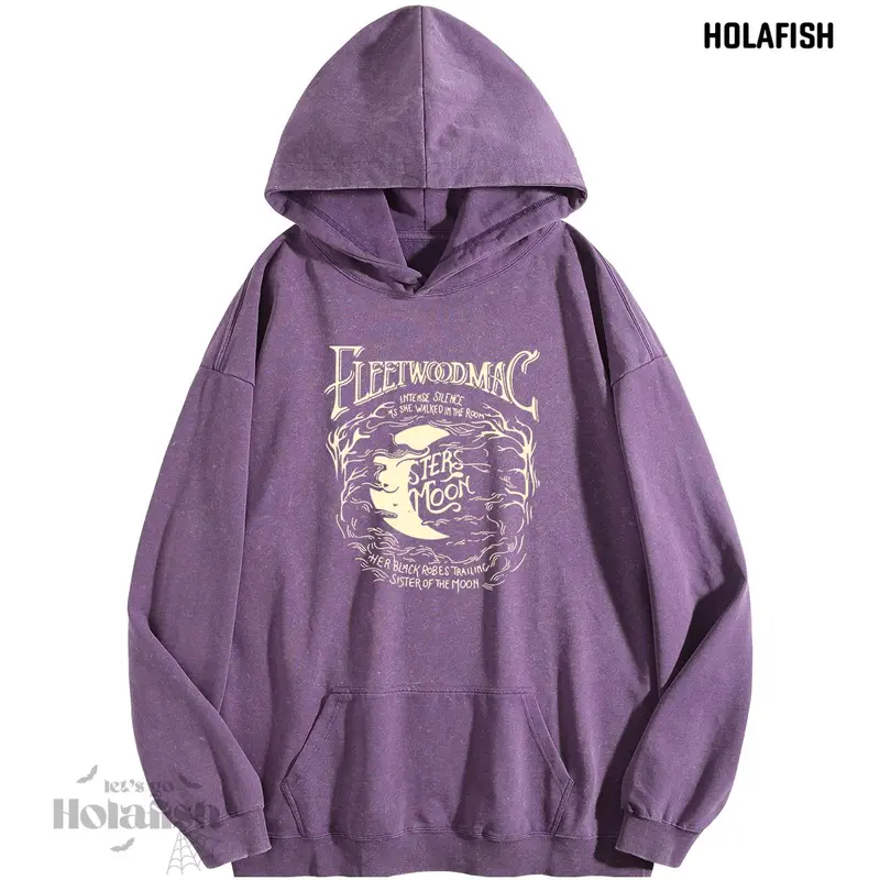 Holafish Women's Print Acid Wash Hoodie Vintage Sweatshirt Oversized Loose Fit Winter Warm Streetwear Casual Tunic Long Sleeve Pullover Top summervibes