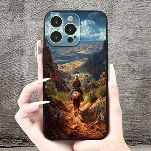 Straight Edge Phone Case for iPhone 15 Plus 16 Pro Max 14 13 12 11 XR XS Western Cowboy Pattern Full Body Protection Shockproof Soft Silicone Cover