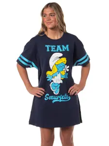 The Smurfs Women's Varsity Team Smurfette Sleep Shirt Nightgown Lounge Oversized Pajama Tee