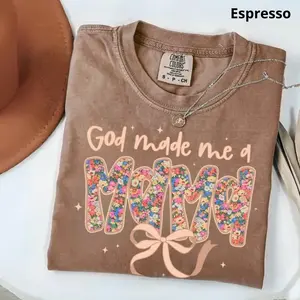 Comfort Colors God Made Me A Mama Christian Moms Stylish Faith-Based Shirt, Soft Cotton Crewneck for Women, Relaxed Fit Cotton Womenswear Soft