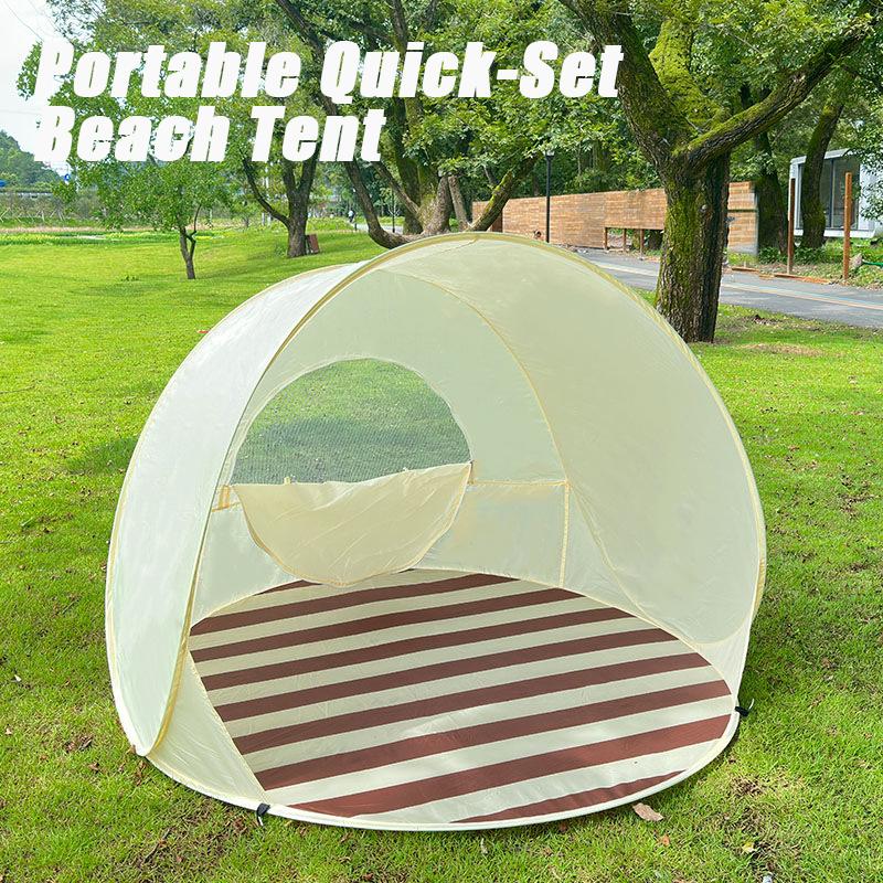 Portable Quick-Set Beach Tent for Camping and Outdoor Use at the Beach, One-Button Pop-Up Tent; No Assembly Required; Sunshade Tent essentials