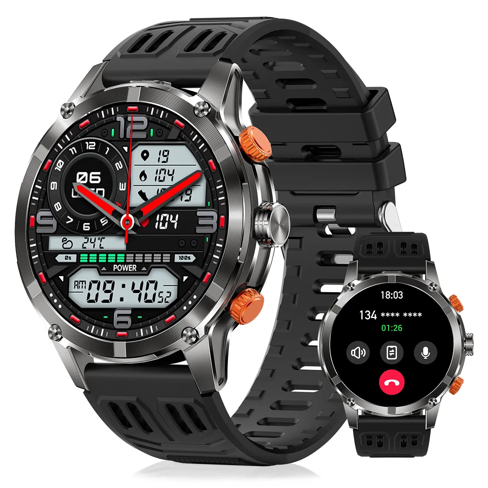 EIGIIS Multifunctional Smart Watch for Men(Call Make/ Answer) with LED Flashlight 100+ Sports Modes Smartwatch Compatible with iPhone Android Phones Gifts for Men