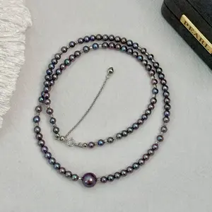 [Pearlury] Demon Purple Ak with Edison Pearl Necklace Lulu Style String Size 4-4.5mm Length 43+5cm Adjustable S925