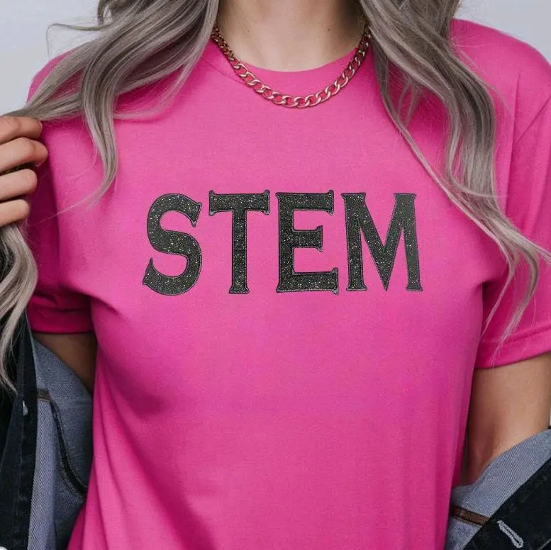 STEM Embroidered T-Shirt - Minimalist Science & Tech Tee for Innovators and Dreamers 100% Cotton Unisex Fit with Black Glitter Background