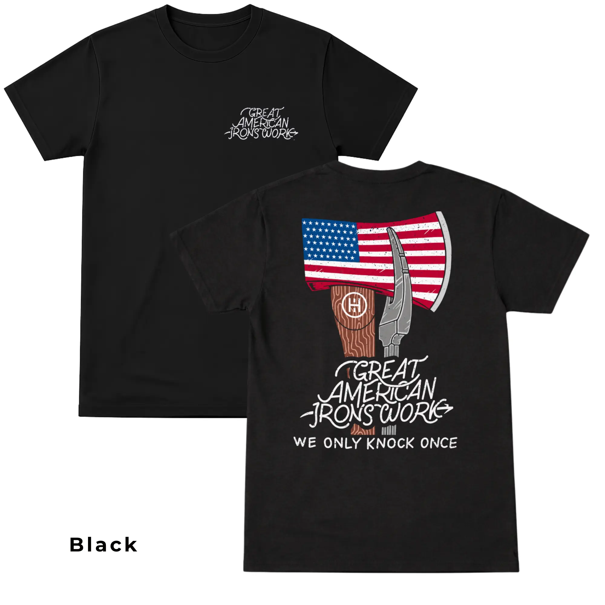 Great American Ironsworks T-Shirt, Ironworker American Flag Shirt, Patriotic Construction Worker Tee, Union Trade Gift, Blue Collar Back Print