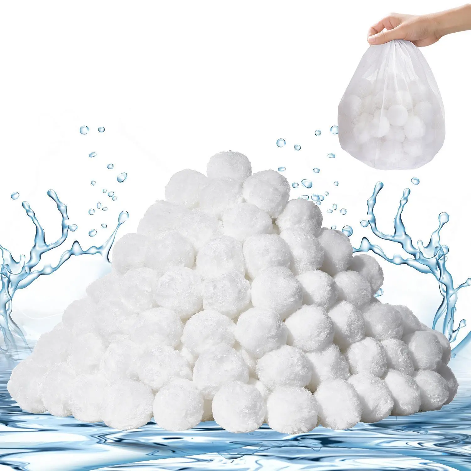 【SummerFinds】VEVOR Pool Filter Balls for Sand Filter, TikTokShopBlackFriday, 3.5 lbs, Filter Balls Replace Pool Filter Sand, Reusable Polyester Fiber Filter Media Balls with Wash Bag, for Swimming Pool Above Ground Pool Aquarium Tank