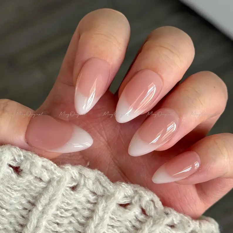 Milky French Tip Press On Nails, Handmade Natural White Fake Nails, Premium Jelly Manicure Gift for Her