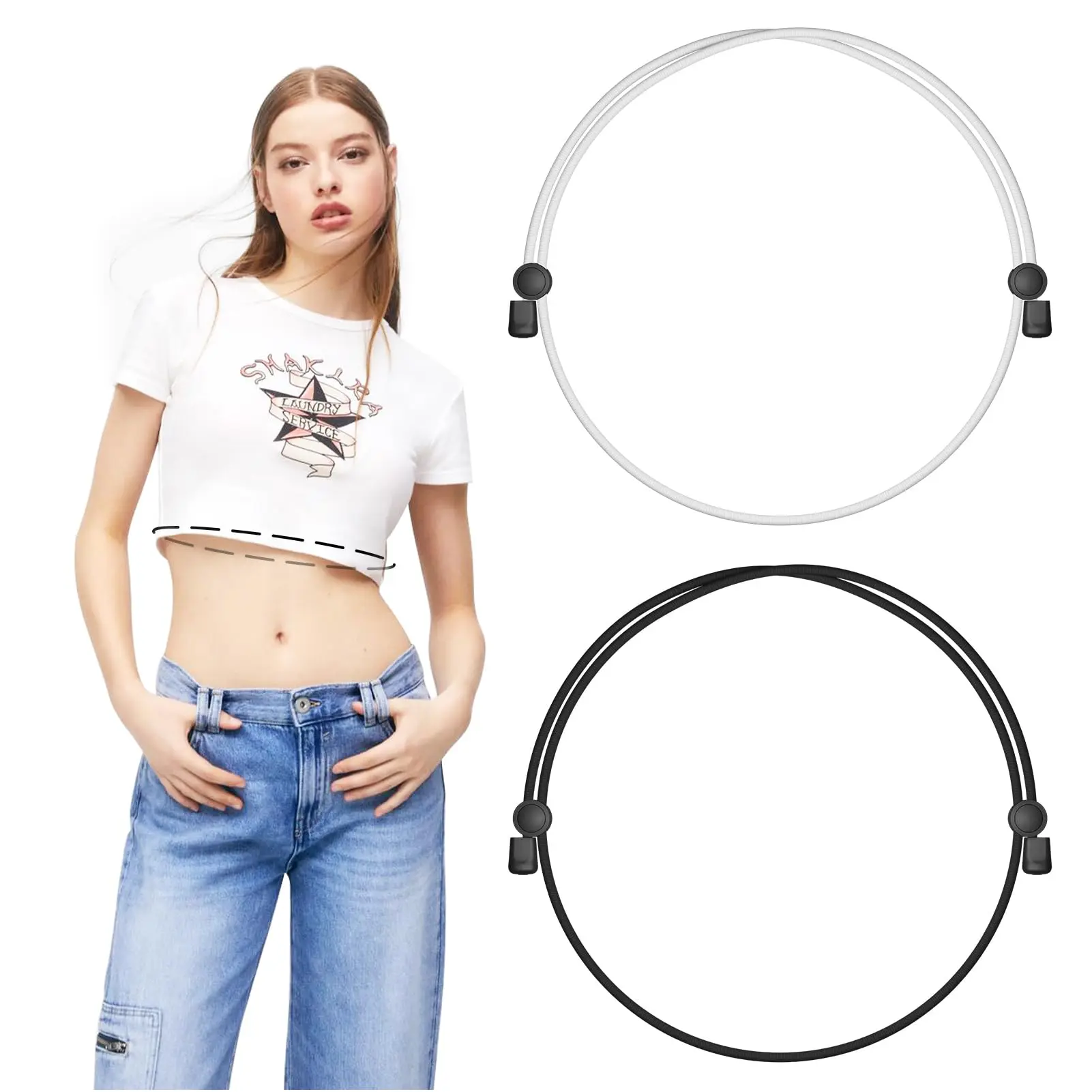 Women's Accessory Elastic Material 2-Count Adjustable Tuck Band - High Stretch Waist Reduction Tool, Comfortable Shirt Stay Belt for Sweaters, Instant Crop-Top Look Outfit Enhancer