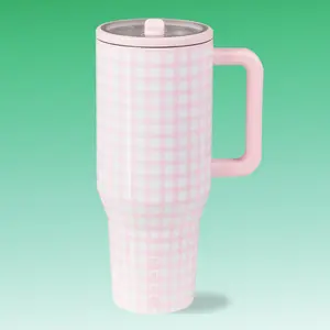 HydroJug Traveler | Pink Gingham 32oz/40oz Stainless Steel Insulated Tumbler with Leak-Proof Straw Lid